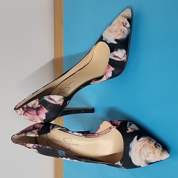 Jessica Simpson Womens Slip On Stiletto Pumps Heels Floral Leather Size 10 - Picture 1 of 13